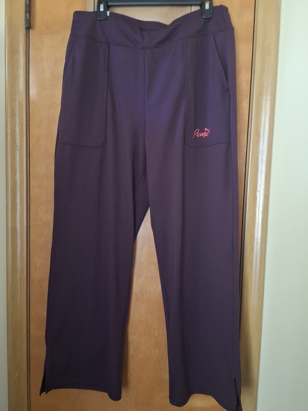 NWT Womens Puma Plum Wide-Leg Lounge Pants with Pink Logo Size XL